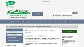 Making an application for primary school - Bromley Council
