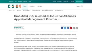 CNW | Brookfield RPS selected as Industrial Alliance's Appraisal ...