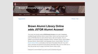 Brown Alumni Library Online adds JSTOR Alumni Access! | Brown ...