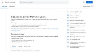 Sign in on a device that's not yours - Android - Google Account Help