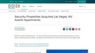 Security Properties Acquires Las Vegas, NV Avanti Apartments