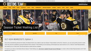 Boston Bruins' Season Ticket Waiting List | Boston Bruins - NHL.com