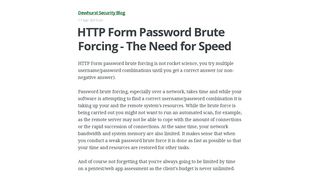 HTTP Form Password Brute Forcing - The Need for Speed