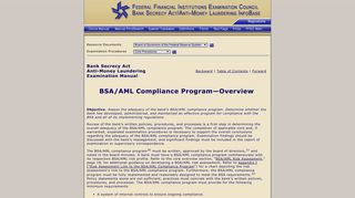 BSA/AML - Online Manual - BSA InfoBase - FFIEC