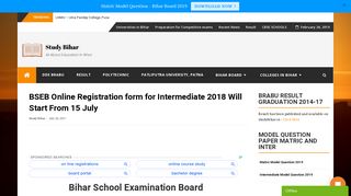 BSEB Online Registration form for Intermediate 2018 Will Start From ...