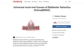 Universal must end license of Battlestar Galactica Online ... - Change.org