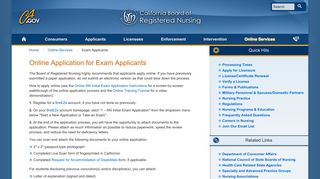 Online Application for Exam Applicants - Board of Registered Nursing