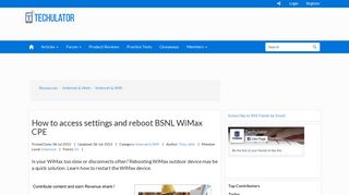 How to access settings and reboot BSNL WiMax CPE - Techulator