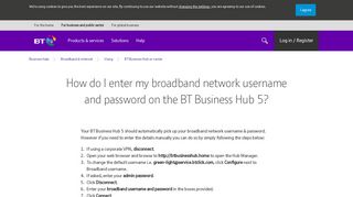 How do I enter my broadband network username and password on the ...