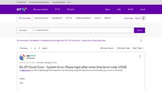 Solved: BT Cloud: Error - System Error: Please login after... - Page 2 ...