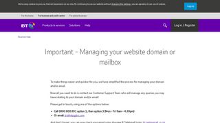 Important - Managing your website domain or mailbox | BT Business