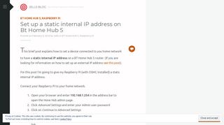 Set up a static internal IP address on Bt Home Hub 5 | 2ells Blog