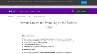 How do I access the Event Log on the Business Hubs? | BT Business