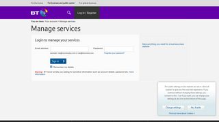 BT | Business | Your account | Manage services login
