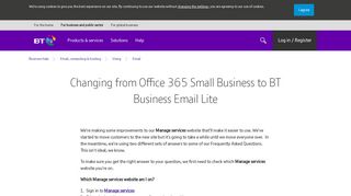 Changing from Office 365 Small Business to BT Business Email Lite ...