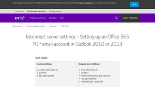 btconnect server settings - Setting up an Office 365 POP email ...