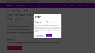 Why am I told that my BT Sport log-in is incorrect? | BT help