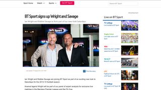 BT Sport signs up Wright and Savage | BT Sport