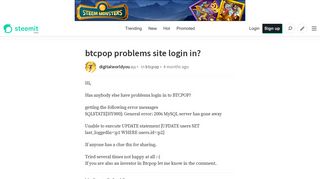 btcpop problems site login in? — Steemit