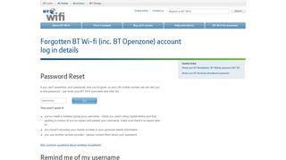 Forgotten BT Wi-fi (inc. BT Openzone) account log in details