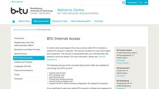 BTU Internet Access : Welcome Centre - BTU Cottbus-Senftenberg