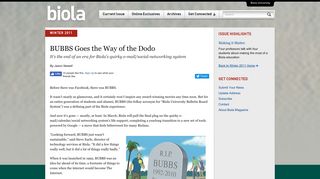 BUBBS Goes the Way of the Dodo « Biola Magazine