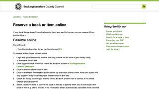 Reserve a book or item online | Buckinghamshire County Council