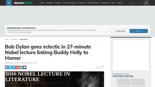 Bob Dylan goes eclectic in 27-minute Nobel lecture linking Buddy ...