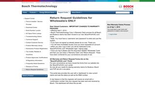 Return Request Guidelines | Bosch | Bosch Thermotechnology Corp