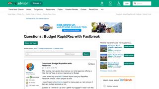 Questions: Budget RapidRez with Fastbreak - Orlando Forum ...