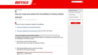 How do I reset and restore the CloudStation to factory default settings ...