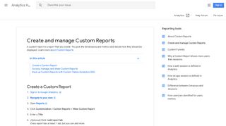 Create and manage Custom Reports - Analytics Help - Google Support