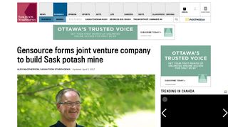 Gensource forms joint venture company to build Sask. potash mine ...
