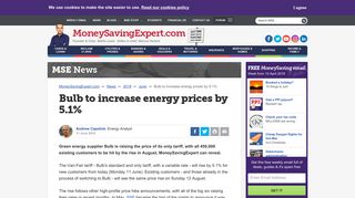 Bulb to increase energy prices by 5.1% - Money Saving Expert