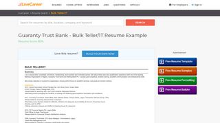 Bulk Teller/IT Resume Example (Guaranty Trust Bank) - Keller, Virginia