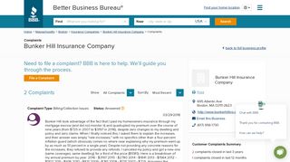 Bunker Hill Insurance Company | Complaints | Better Business Bureau ...