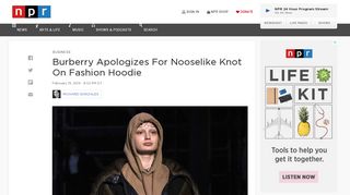 Burberry Apologizes For Nooselike Knot On Fashion Hoodie : NPR