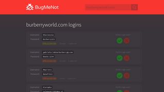burberryworld.com passwords - BugMeNot