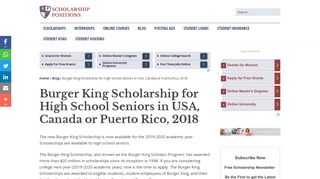 Burger King Scholarship, 2018 - Scholarship Positions