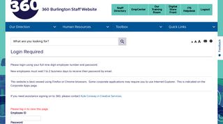 Login Required - 360 Burlington Staff Website