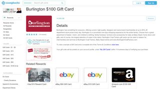 Burlington $100 Gift Card - Rewards Store | Swagbucks