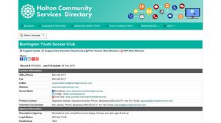 Burlington Youth Soccer Club - Halton Community Services Database