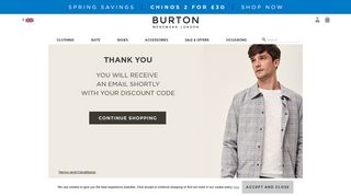 Newsletter Sign Up - Thank You - Burton Menswear