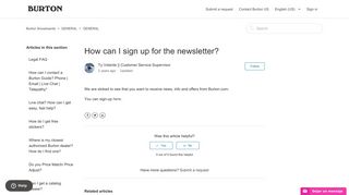 How can I sign up for the newsletter? – Burton Snowboards