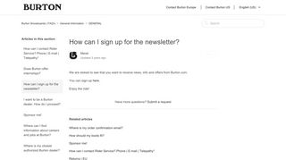 How can I sign up for the newsletter? – Burton Snowboards | FAQ's