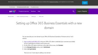 Setting up Office 365 Business Essentials with a new domain | BT ...