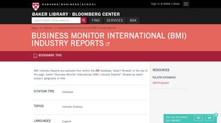 Business Monitor International (BMI) Industry Reports | Baker Library ...
