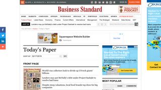 BS Today's Paper, Latest News, Top Headlines ... - Business Standard