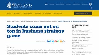 Students come out on top in business strategy game - Wayland Baptist ...