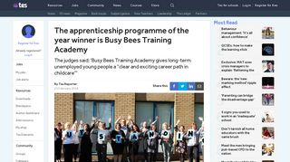The apprenticeship programme of the year winner is Busy Bees ... - Tes